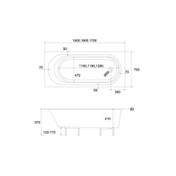 For You wanna prostokątna Kronos oval slim 170x75 z syfonem złotym i nóżkami
