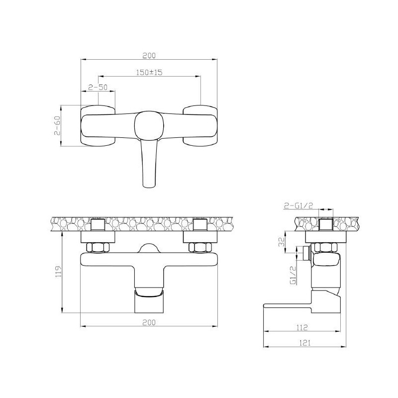 Invena bateria natryskowa chromowana Glamour z octem gospodarczym