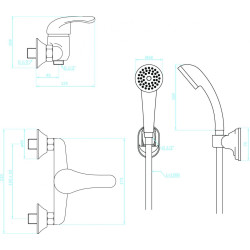 Kuchinox bateria natryskowa ścienna chromowana Pedro z octem gospodarczym