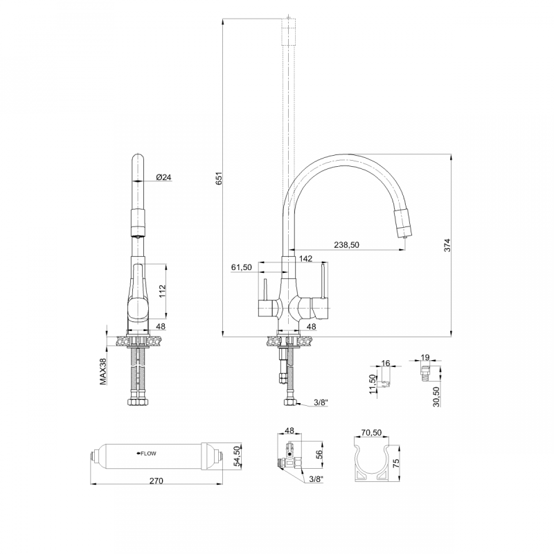 Invena bateria zlewozmywakowa czarno chromowana Glamour z octem gospodarczym