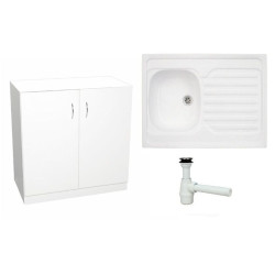 Tadych szafka Single biała 80x60 ze zlewozmywakiem Polimat i syfonem