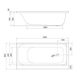 Cersanit wanna prostokątna Smart lewa 160x80 z panelami meblowymi, syfonem i nóżkami