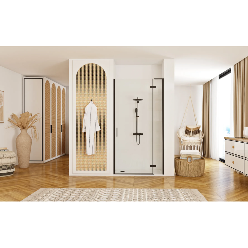 Rea drzwi prysznicowe Hugo Black czarne 80cm z listwą magnetyczną