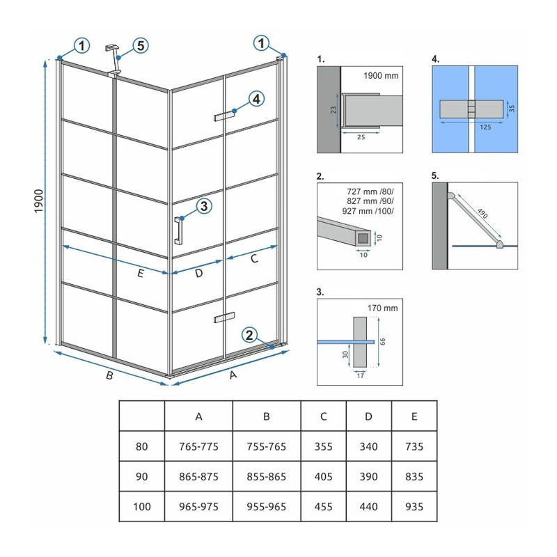 Rea ścianka do kabiny prysznicowej Molier Black 80cm z listwą magnetyczną