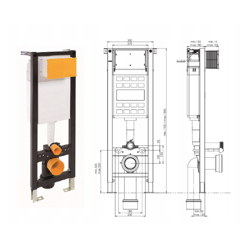 Liv/Schwab stelaż podtynkowy Super Slim 35 z miską Lavita Arctic, czarnym przyciskiem spłukjącym Vela i matą wygłuszającą