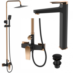 Invena Midnight deszczownia z baterią natryskowa black/gold rose