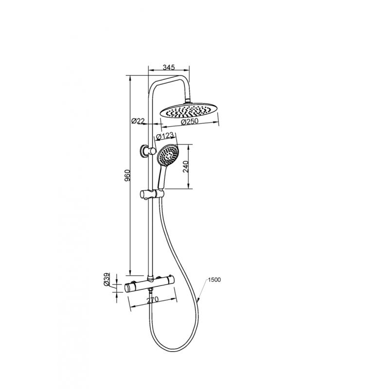 Invena Musta deszczownia z baterią termostatyczna chrom