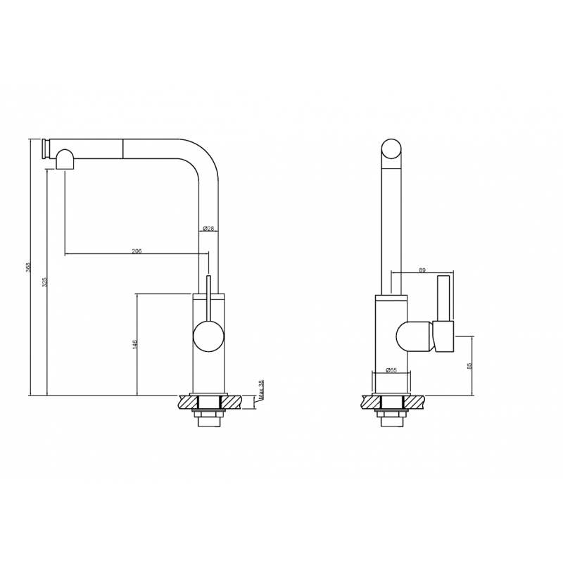 Invena Preto bateria zlewozmywak z wyciaganą wylewka czarna