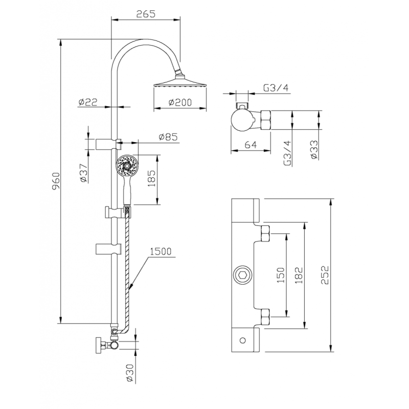 Invena Gracja deszczownia z baterią termostatyczna slim