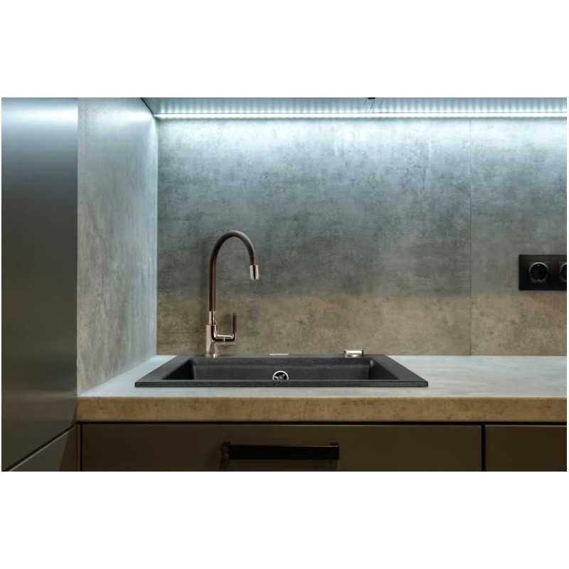 Invena Tesalia zlewozmywak granitowy 48x44 cm czarny z syfonem chrom