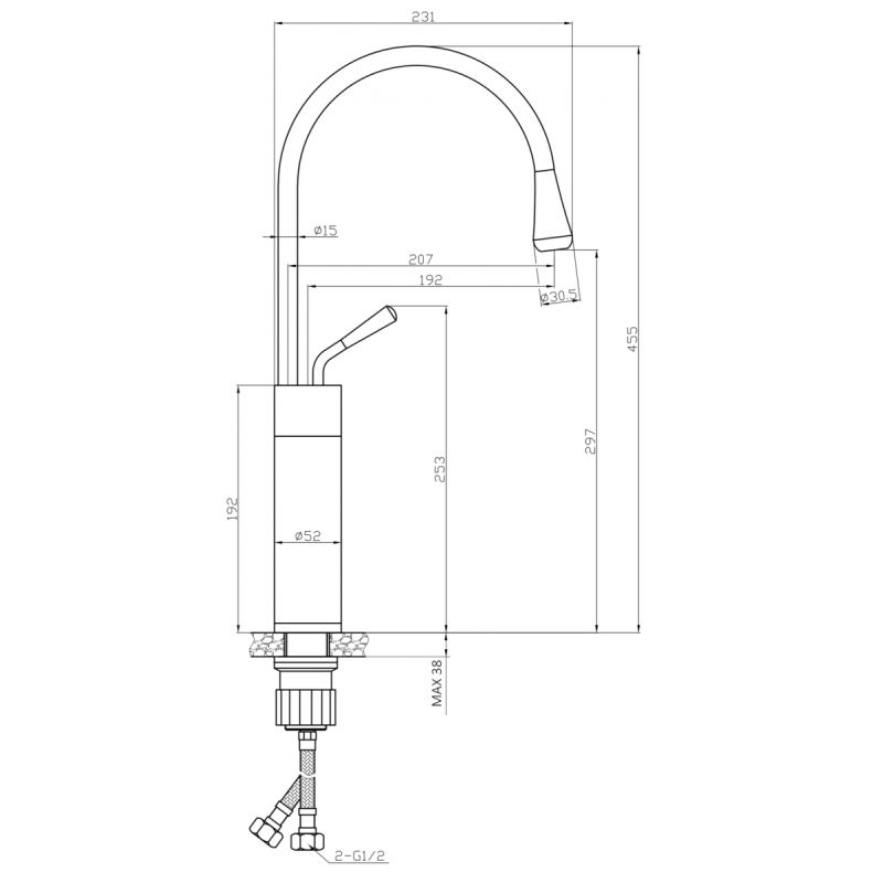 Invena Gabro bateria umywalkowa wysoka czarna/chrom