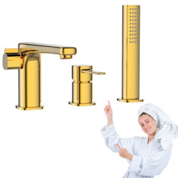 Invena Glamour bateria wannowa 3 otworowa złota