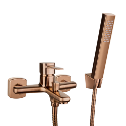 Invena Glamour bateria wannowa z zestawem natryskowym miedź