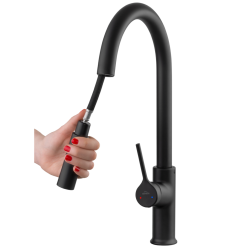 Invena Farsala bateria zlew z wyciągana typu u czarna,