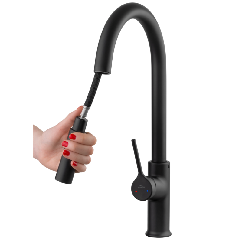 Invena Farsala bateria zlew z wyciągana typu u czarna,