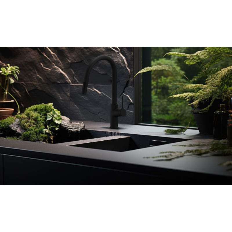 Invena Farsala bateria zlew z wyciągana typu u czarna,