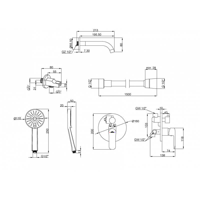 Invena Siros zestaw wannowy podtynkowy z baterią 2-funkcyjną
