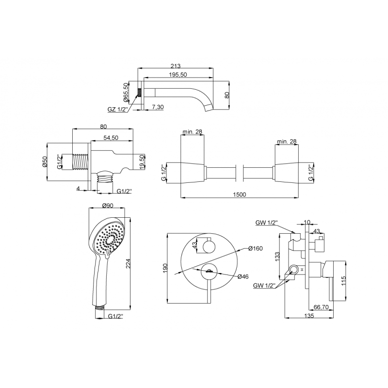 Invena Verso zestaw wannowy podtynkowa z bateria podtynkowa 2-funkcyjna
