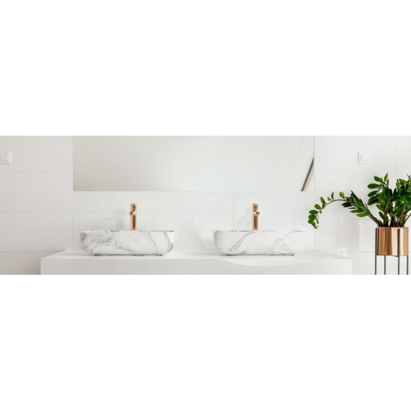 Invena Florina umywalka nablatowa 51cm prostokątna efekt marmur biały mat