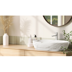 Invena Korfu umywalka nablatowa 60 cm owalna efekt marmuru biała