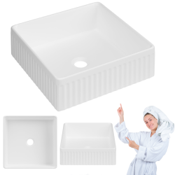 Invena Glamour umywalka nablatowa 36 cm kwadratowa ryflowana biały połysk