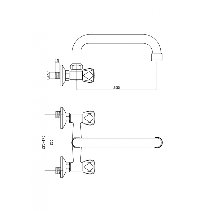 Invena Modena bateria umywalkowo-zlewozmywakowa u 250mm