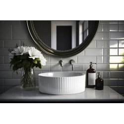 Invena Glamour umywalka nablatowa 36cm okrągła ryflowana biały połysk