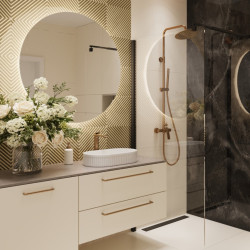 Invena Glamour umywalka nablatowa 50 cm owalna ryflowana biały połysk