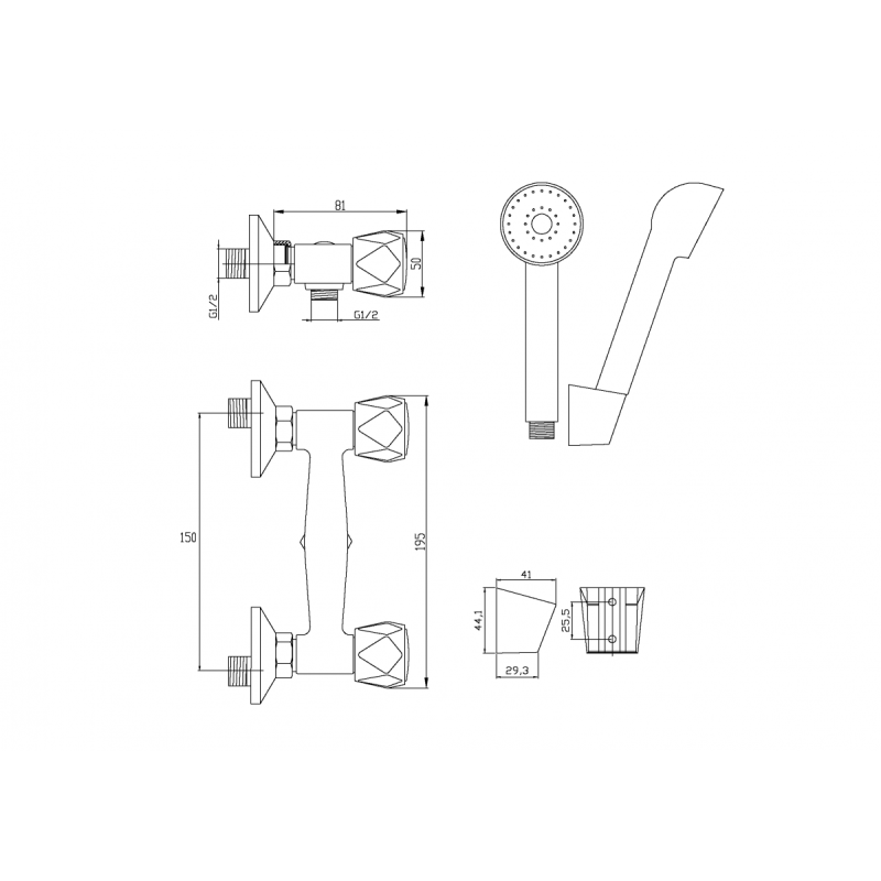 Invena Modena bateria natryskowa ścienna chrom