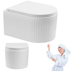 Invena Glamour miska wc podwieszana, ryflowana, biała z deską