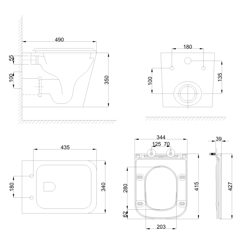 Invena Florina miska wc podwieszana, kwadratowa, biała z deską
