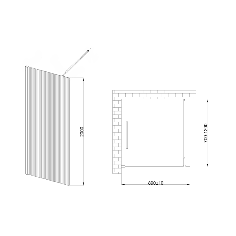 Invena ścianka walk-in ii 90x200cm ryflowana 8mm shiny-glass. Czarna