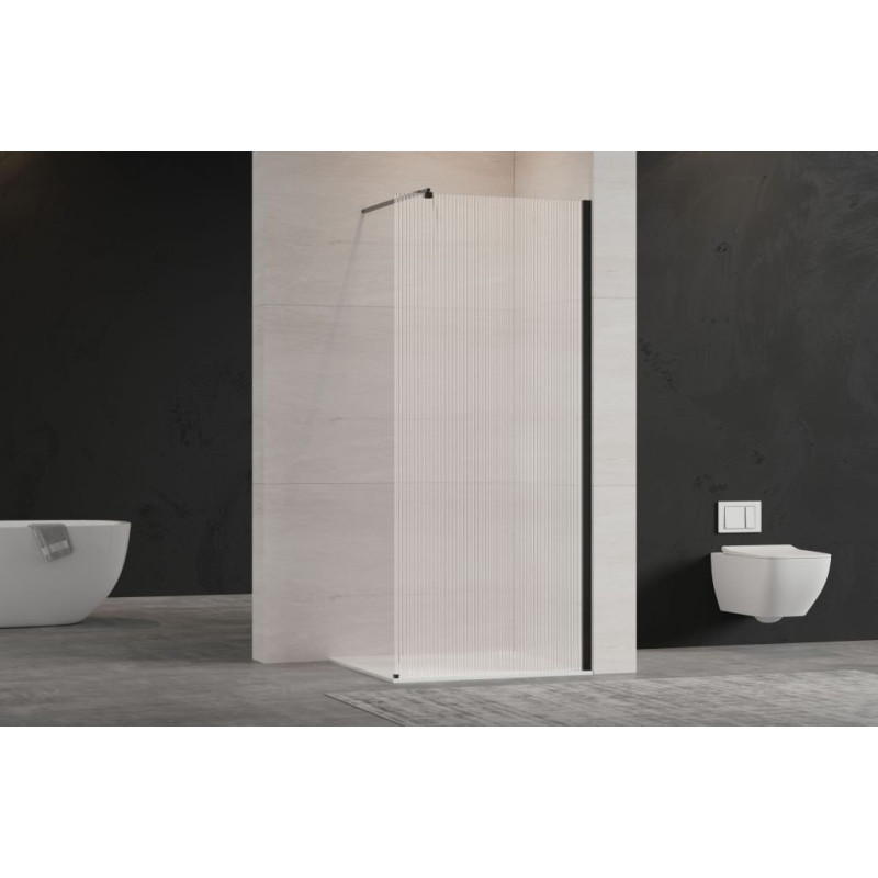 Invena ścianka walk-in ii 110x200cm ryflowana 8mm shiny-glass.czarna