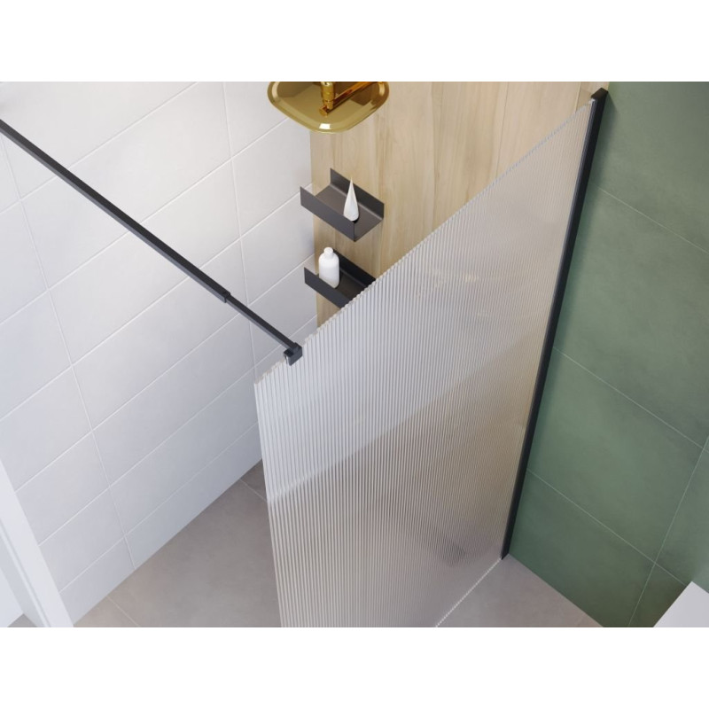 Invena ścianka walk-in ii 120x200cm ryflowana 8mm shiny-glass.czarna