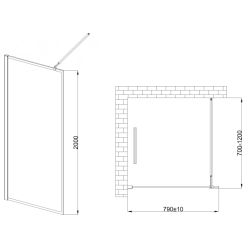 Invena ścianka walk-in ii 80x200cm 8mm shiny-glass czarna