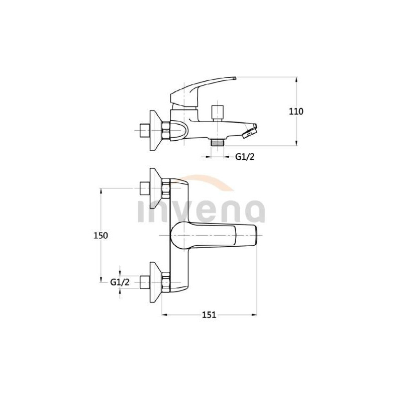 Invena Malta bateria wannowa chrom