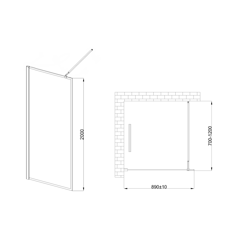 Invena ścianka walk-in ii 90x200cm 8mm shiny-glass czarna