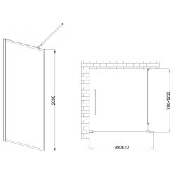 Invena ścianka walk-in ii 100x200cm 8mm shiny-glass czarna
