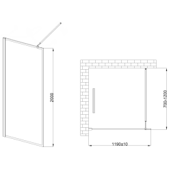 Invena ścianka walk-in ii 120x200cm 8mm shiny-glass czarna