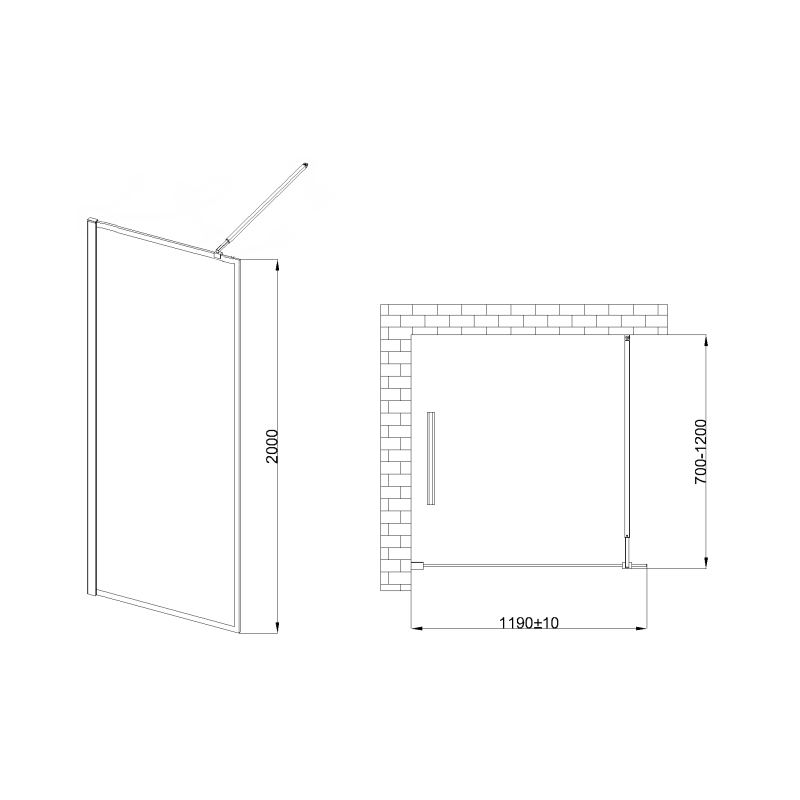 Invena ścianka walk-in ii 120x200cm 8mm shiny-glass czarna