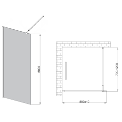 Invena ścianka walk-in ii 80x200cm loft kratka 8mm shiny-glass czarna