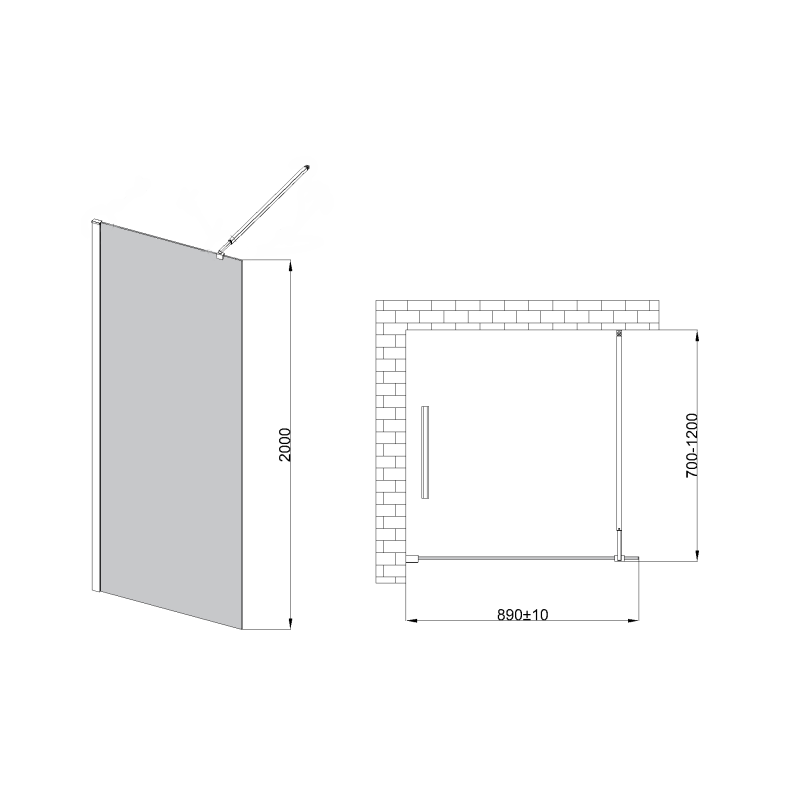 Invena ścianka walk-in ii 80x200cm loft kratka 8mm shiny-glass czarna