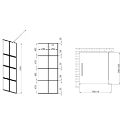 Invena ścianka walk-in ii 80x200cm loft kratka 8mm shiny-glass czarna