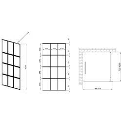 Invena ścianka walk-in ii 100x200cm loft kratka 8mm shiny-glass czarna