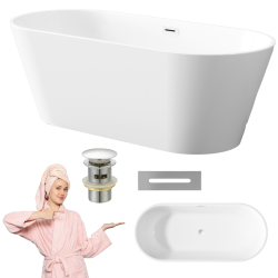 Invena Limnos wanna wolnostojąca 170 cm z syfonem chrom