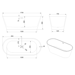 Invena Limnos wanna wolnostojąca 170 cm z syfonem chrom