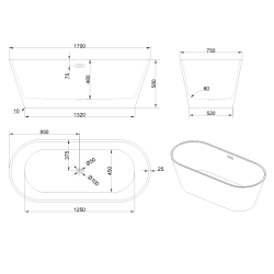 Invena Limnos wanna wolnostojąca 170 cm z syfonem czarnym