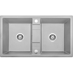 Deante Granitowy Zlewozmywak Eridan - Dwukomorowy, Elegancki Szary Metalik, 86x50 cm