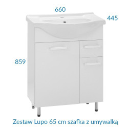 Astor Lupo szafka z umywalką łazienkowa 65 cm biała stojąca zestaw połysk biała