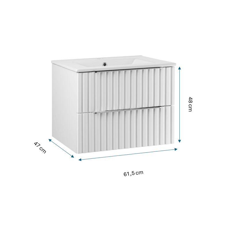 Zestaw szafka z umywalką Astor AMY biały 60 cm ryflowany uchwyty chrom